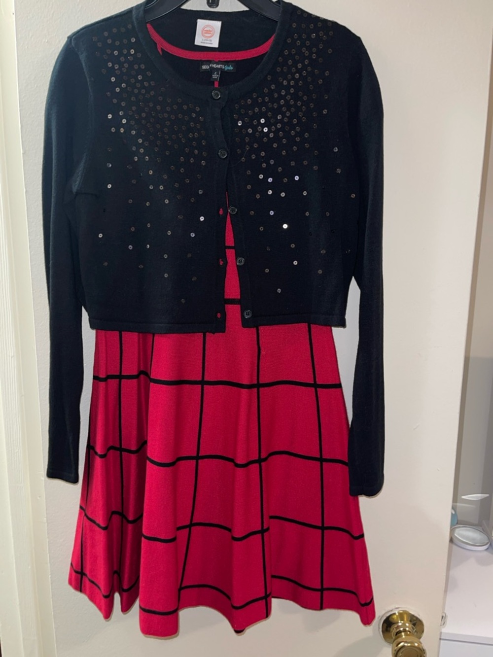 Xhilaration Red and Black Grid Fit-and-Flare Dress